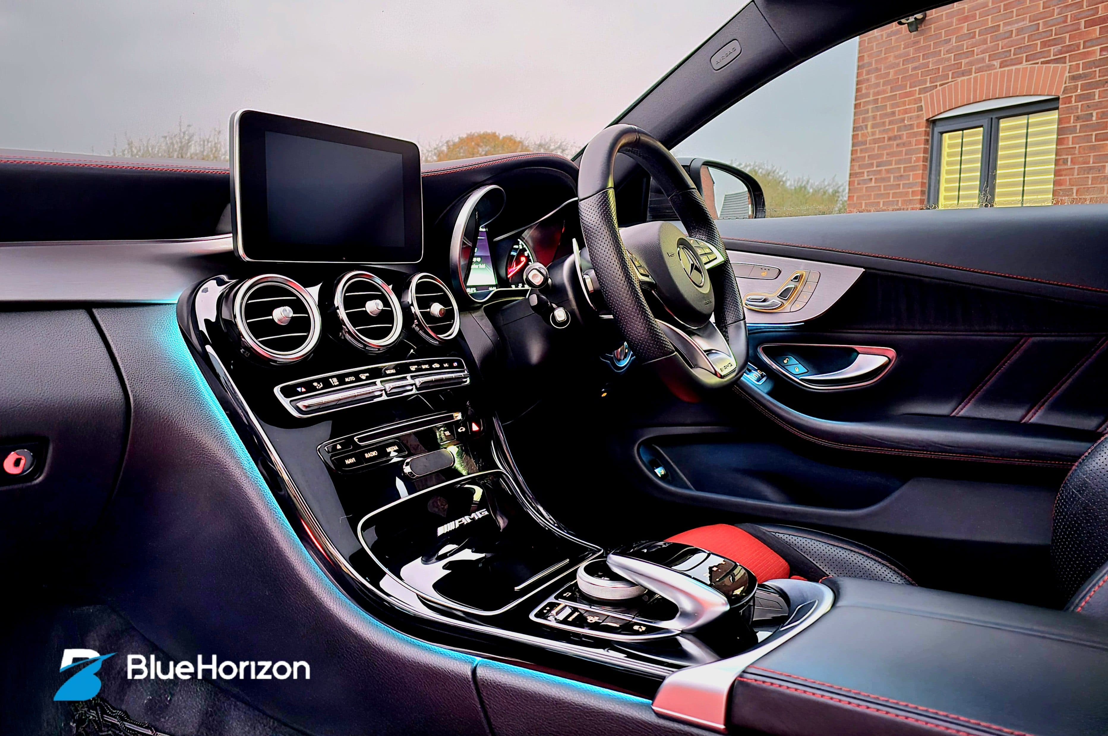 Mercedes AMG C63 interior cleaned with red AMG stitching — Blue Horizon deep clean result Warwickshire