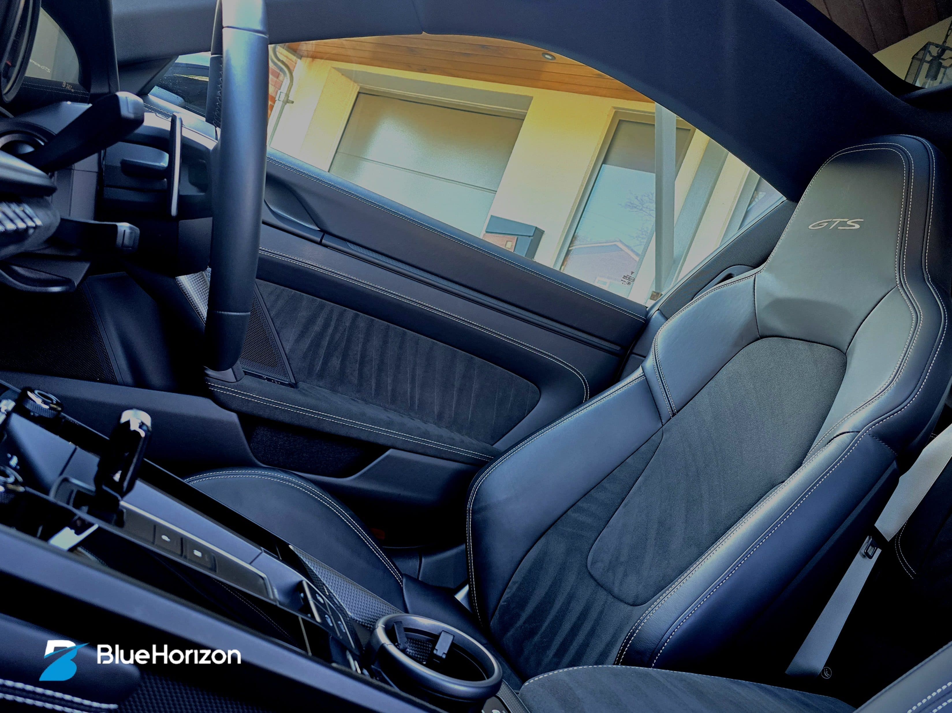 Porsche GTS interior cleaned and detailed — deep clean result by Blue Horizon Detailing, Warwickshire