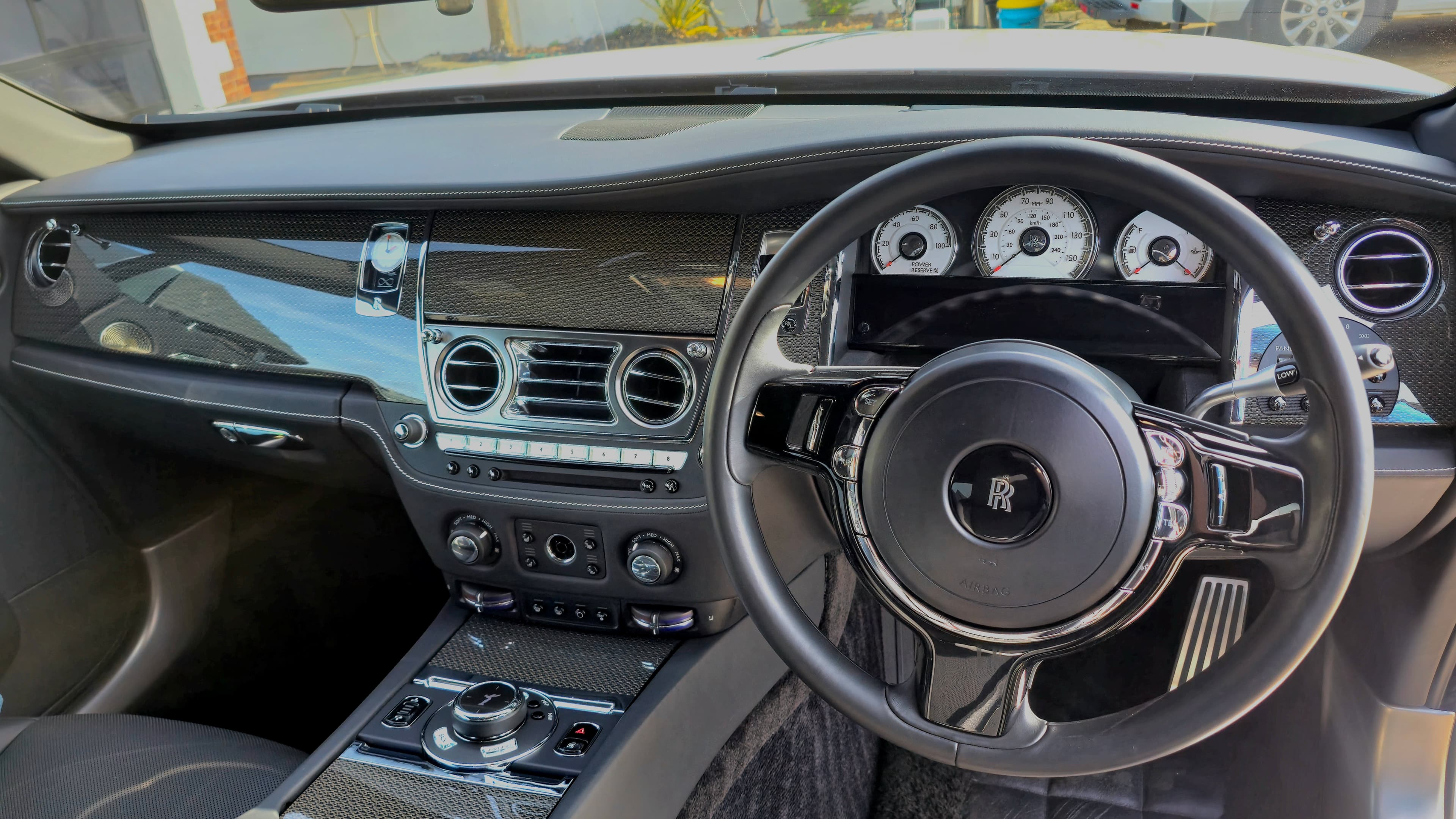Rolls-Royce Ghost dashboard and steering wheel pristine after deep clean, Warwickshire